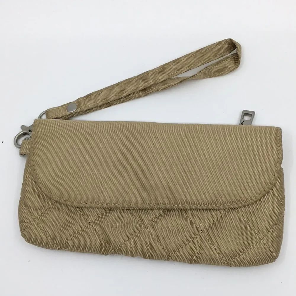 Travelon Taupe Fabric Nylon Inner Pocket Wristlet Wallet